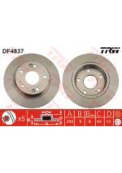 DF4837 Arka Fren Diski Cıvıc Vııı 06 Cıvıc I1.4i 1.8i 12 260X9X5DL