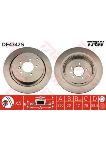 DF4342S Fren Diski Arka Range Rover Sport 05-13 Discovery Iv 10- Havalı 350MM