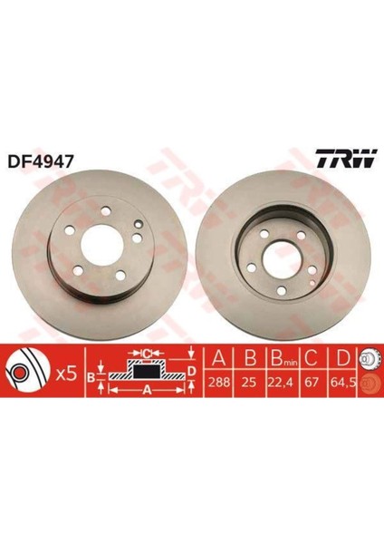 DF4947 Fren Diski Ön Mercedes W204 W207 07- Havalı