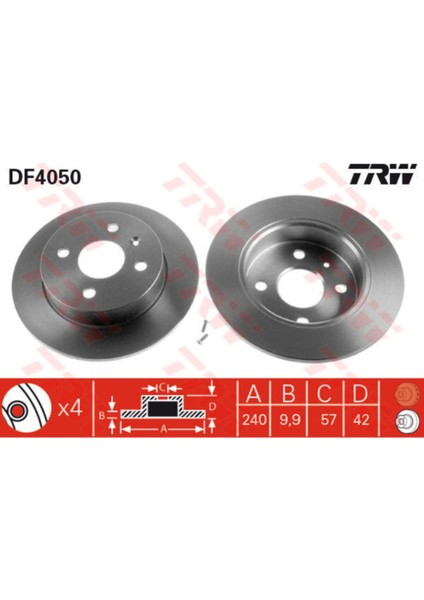 DF4050 Arka Fren Diski Astra G H 1.4 1.6 1.8 03/04 Merıva 1.4 16V Twin