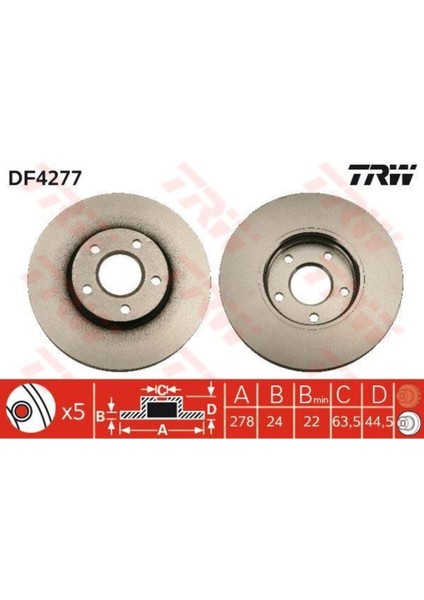 DF4277 Fren Dıskı Ön Tourneo Connect 02- Transıt connect 02- Havalı 278MM
