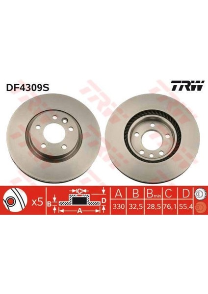 DF4309S Fren Dıskı Ön Transporter T5 03- Havalı 333MM Uyumlu