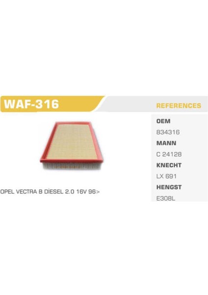 WAF-316 WAF-316 Hava Filtresi Vectra B 2.0d