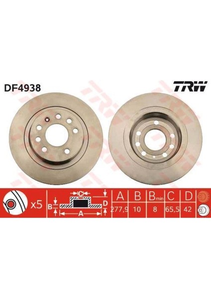 DF4938 Fren Dıskı Arka Astra H 04- Gtc 2.0 Turbo Zafıra B 05- Düz 278MM Uyumlu