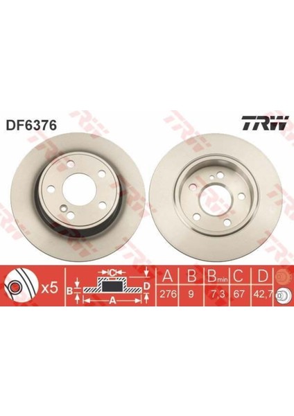 DF6376 Fren Dıskı Arka Mercedes A Serısı W716 Serısı