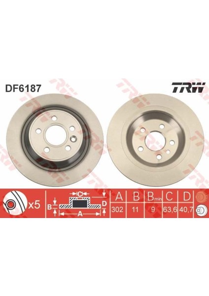 DF6187 Fren Diski Arka S60 10- S80 06- V60 13- V70 06- XC70 06- Düz 302MM