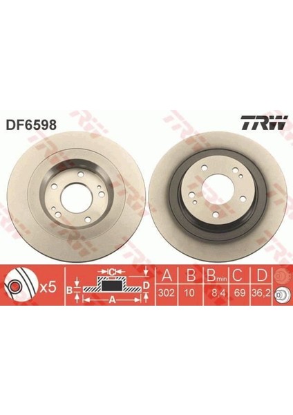 DF6598 Fren Diski Arka Asx 10- Outlander 12- Düz 302MM