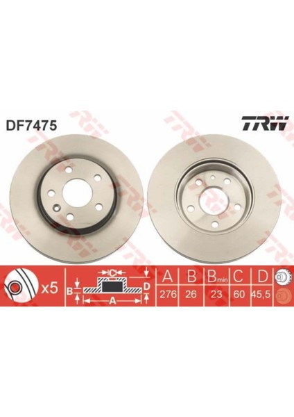 DF7475 -DF7475 Ön Fren Diski Takım Çift Fiyatıdır Havalı 276M...