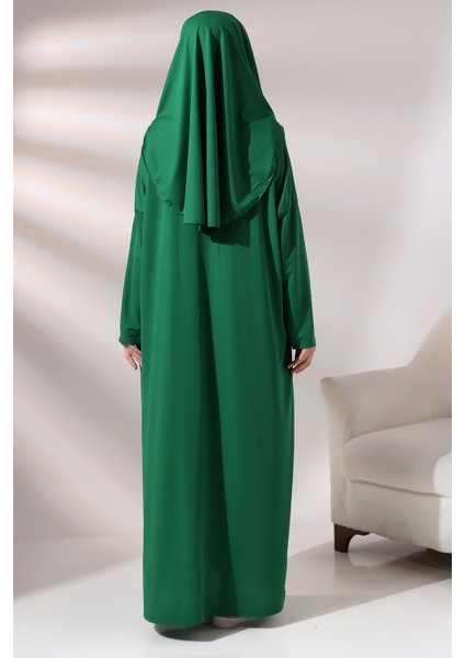 Zümrüt Yeşili Kadın Çantalı Pratik Başörtülü Tek Parça Namaz Elbisesi indirimleri