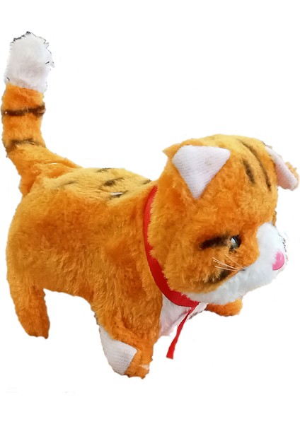 Turuncu Renk Peluş Kedi Miyavlayan Kuyruk Sallayan Işıklı Sesli Yürüyen - Pil Hediyeli - Pelüş modelleri