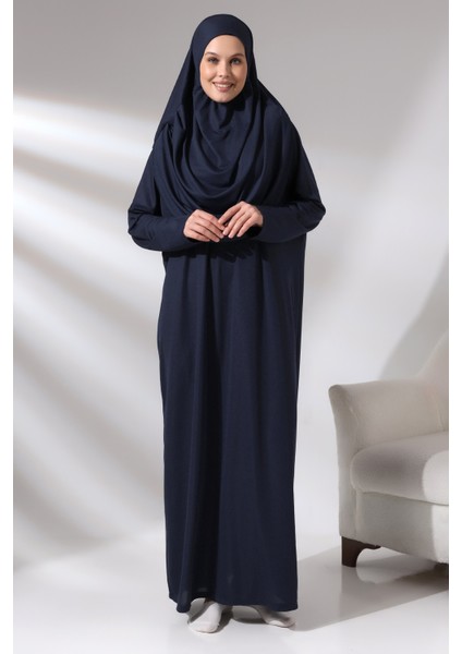 Lacivert Kadın Çantalı Pratik Başörtülü Tek Parça Namaz Elbisesi fiyatları