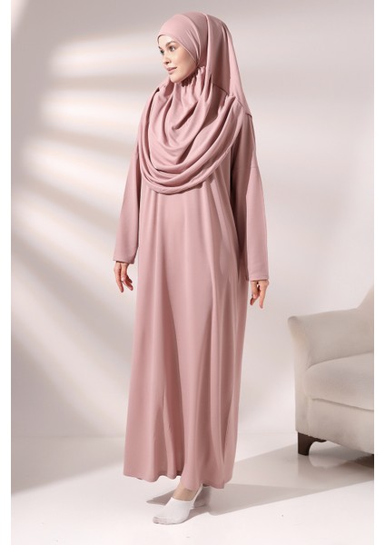 Gül Kurusu Kadın Çantalı Pratik Başörtülü Tek Parça Namaz Elbisesi fiyatları