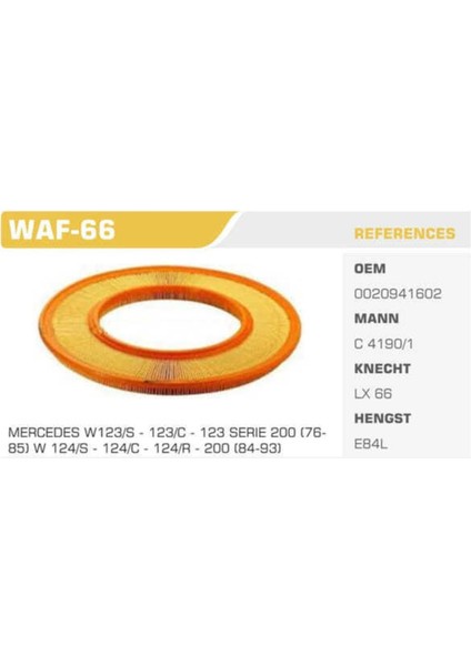 Waf-66 Waf-66 Hava Filtresi Mercedes W123 80-85 W124 85-90