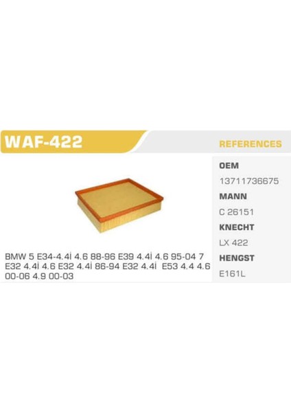 WAF-422 WAF-422 Hava Filtresi Passat 96- / A4 95- A6 97- / Superb 1.8 1.8t 1.9 Tdı