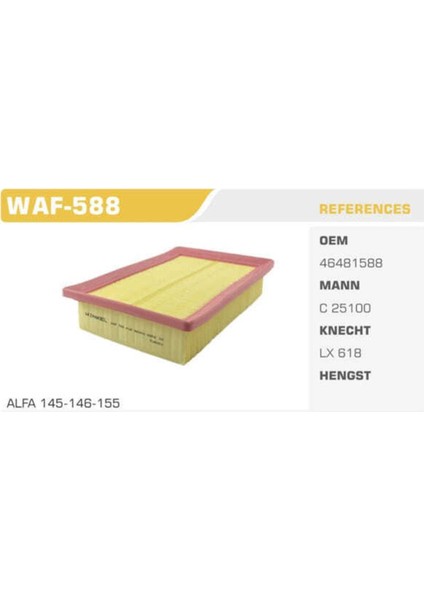 WAF-588 WAF-588 Hava Filtresi Marea Brava Bravo / 145 146 155 156 1.4i 1.6 16V 1.8i 1.9 Jtd 2.0 20V K Uyumlu