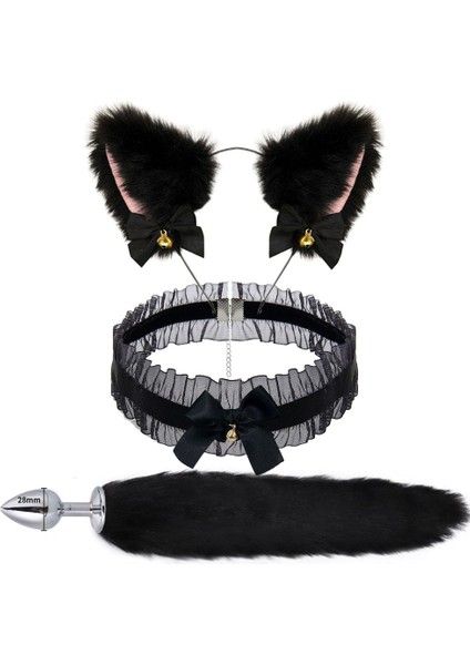 Sevimli Simüle Edilmiş Hayvan Kulakları ve Kuyruk Saç Aksesuarları Seti (Yurt Dışından)