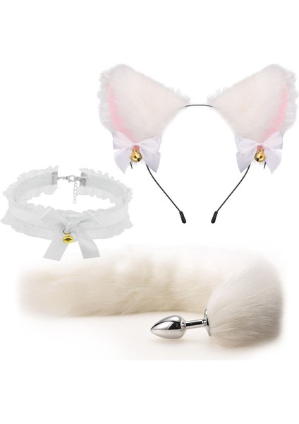 Sevimli Simüle Edilmiş Hayvan Kulakları ve Kuyruk Saç Aksesuarları Seti (Yurt Dışından)