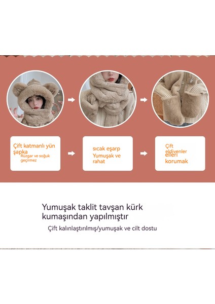 Kışlık Çok Fonksiyonlu Üçü Bir Arada Atkı, Eldiven, Sıcak Tutan Şapka (Yurt Dışından)
