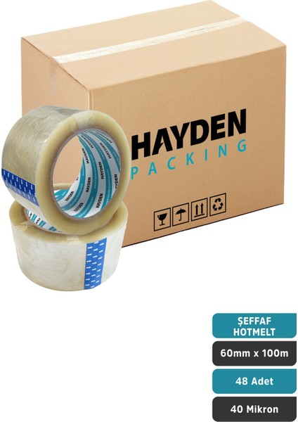 Hayden Packing Hotmelt Koli Bandı 60mmx100mt 36 Adet Şeffaf