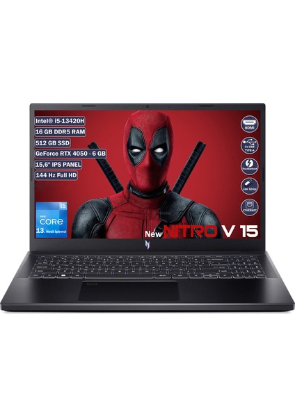 Nitro V 15 Intel Core I5 13420H 16 GB 512 GB SSD Rtx 4050 6 GB Freedos 15.6" Fhd IPS Taşınabilir Bilgisayar NH.QNBEY.001+165