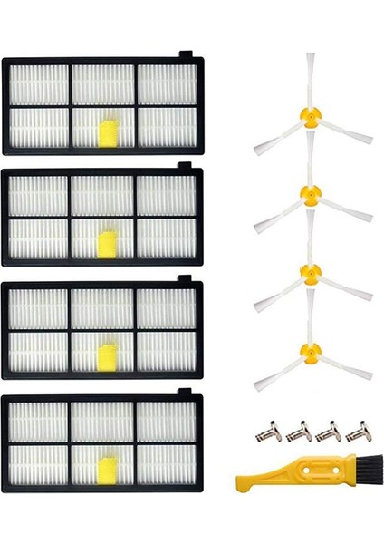 800 900 Serisi Için Yedek Parçalar 860 870 871 880 890 805 960 980 Elektrikli Süpürge Aksesuarları 4 Filtre ve 4 Yan Fırça ve 1 Temizleme Fırçası (Yurt Dışından)