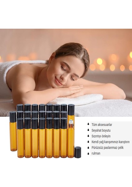 Kahverengi Alt Şişeleme Kutulu Uçucu 24 Adet 10 Ml'lik Siyah Kapaklı Cam Esansiyel Yağ Silindirli Şişe VE3ADET Pipet, 2 Adet Huni, 2ADET Şişe Açacağı (Yurt Dışından)