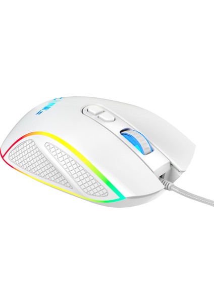 Nova V1 12800 Dpi Wide RGB Özel ABS Doku & Claw's Reflex Örgü Kablolu Ekstra Fire Butonlu Gaming Mouse - Beyaz