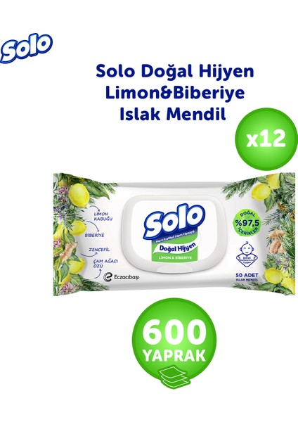 Doğal Hijyen Limon & Biberiye Islak Mendil 12'li 600 Yaprak