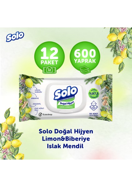 Doğal Hijyen Limon & Biberiye Islak Mendil 12'li 600 Yaprak