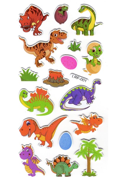 Sticker Kabartmalı Stiker Defter, Planlayıcı Etiket (LRF-001) - 17X9 cm - Dinazor, Bebek Dinozor