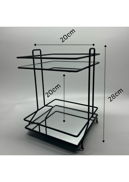 Ntc Metal Ki Katlı Makyaj Kozmetik Düzenleyici - Banyo Organizeri - Servis Sunum Tepsisi Çok Amaçlı Kare