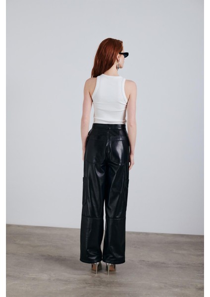 Rosa Deri Kargo Pantolon Siyah modelleri