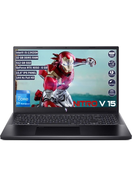 Nitro V 15 Intel Core I5 13420H 32 GB 512 GB SSD Rtx 4050 6 GB Freedos 15.6" Fhd IPS Taşınabilir Bilgisayar NH.QNBEY.001+325