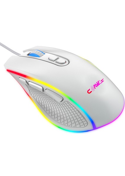 Nova V1 12800 Dpi Wide RGB Özel ABS Doku & Claw's Reflex Örgü Kablolu Ekstra Fire Butonlu Gaming Mouse - Beyaz