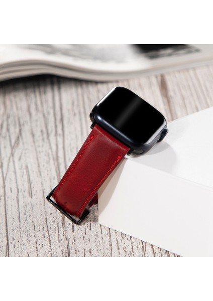 Apple Watch Deri Kordon 42MM 44MM 45MM 49MM 3 / 4 / 5 / 6 / Se / 7 / 8 / 9 Ultra Ultra 2 Deri Kayış Kırmızı modelleri