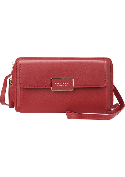 Kadın Uzun Cüzdan Çok Fonksiyonlu Çıtçıt Fermuarlı Debriyaj Büyük Kapasiteli Crossbody Debriyaj (Yurt Dışından)