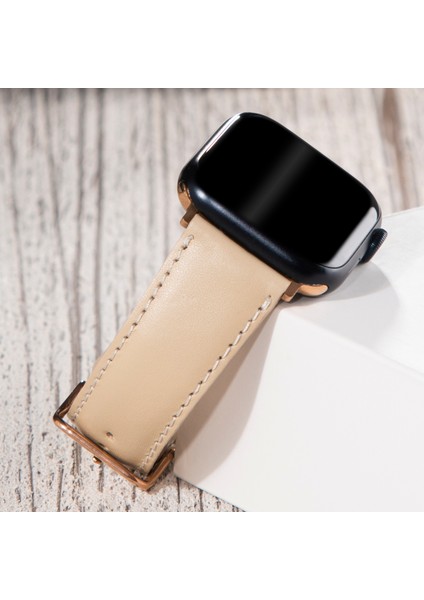 Apple Watch Deri Kordon 42MM 44MM 45MM 49MM 3 / 4 / 5 / 6 / Se / 7 / 8 / 9 Ultra Ultra 2 Deri Kayış Bej