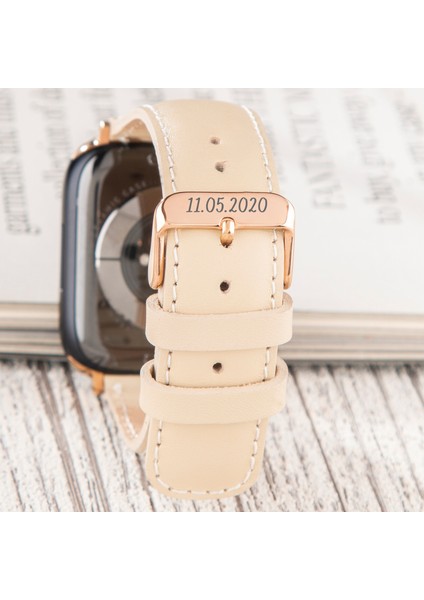 Apple Watch Deri Kordon 42MM 44MM 45MM 49MM 3 / 4 / 5 / 6 / Se / 7 / 8 / 9 Ultra Ultra 2 Deri Kayış Bej