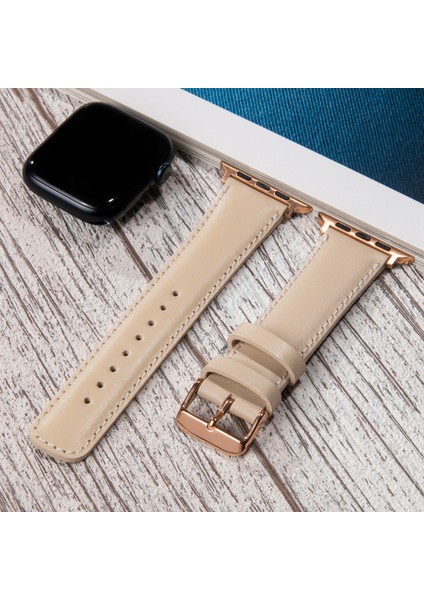 Apple Watch Deri Kordon 42MM 44MM 45MM 49MM 3 / 4 / 5 / 6 / Se / 7 / 8 / 9 Ultra Ultra 2 Deri Kayış Bej