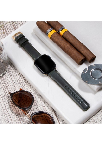 Apple Watch Deri Kordon 42MM 44MM 45MM 49MM 3 / 4 / 5 / 6 / Se / 7 / 8 / 9 Ultra Ultra 2 Deri Kayış Yeşil modelleri