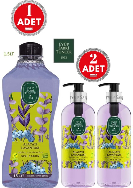 Alaçatı Lavantası Sıvı Sabun Seti 1500 ml ve 500 ml x 2 Adet