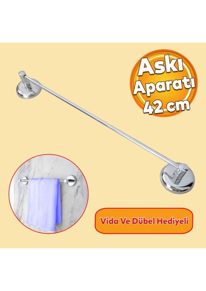 Metal Krom Bez Havlu Asma Askısı Aparatı 42 cm Banyo Lavabo Vidalı Askılık Sağlam Askı