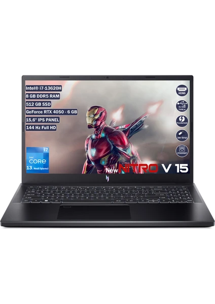 Nitro V 15 ANV15-51 Intel Core I7 13620H 8 GB 512 GB SSD Rtx 4050 6 GB Freedos 15.6" Fhd Taşınabilir Bilgisayar NH.QNBEY.005