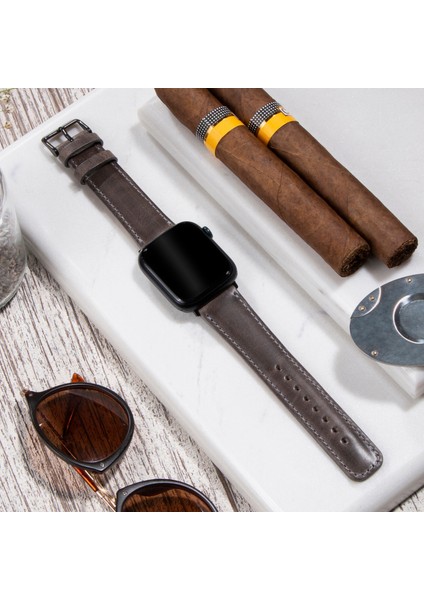 Apple Watch Deri Kordon 42MM 44MM 45MM 49MM 3 / 4 / 5 / 6 / Se / 7 / 8 / 9 Ultra Ultra 2 Deri Kayış Gri modelleri
