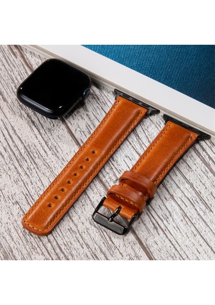 Apple Watch Deri Kordon 42MM 44MM 45MM 49MM 3 / 4 / 5 / 6 / Se / 7 / 8 / 9 Ultra Ultra 2 Deri Kayış Taba