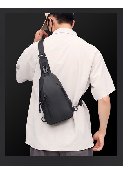 Erkek Çantası Yeni Açık Büyük Kapasiteli Erkek Göğüs Çantası Moda Basit Rahat Moda Tek Omuz Messenger Çanta (Yurt Dışından)