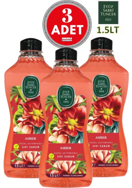 Doğal Zeytinyağlı Sıvı Sabun Amber 1500 ml x 3 Adet