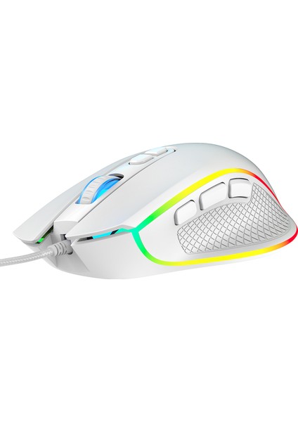 Nova V1 12800 Dpi Wide RGB Özel ABS Doku & Claw's Reflex Örgü Kablolu Ekstra Fire Butonlu Gaming Mouse - Beyaz