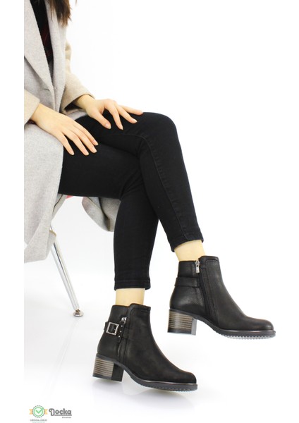 Kadın Hakiki Deri Günlük Kısa Kalın Topuklu Bot D21KB-4710-B