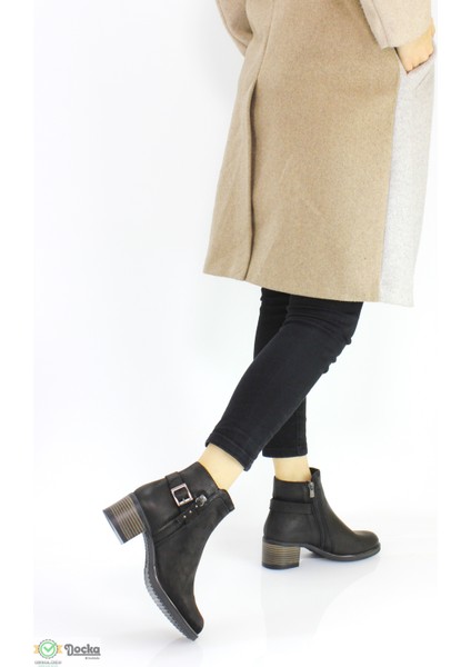 Kadın Hakiki Deri Günlük Kısa Kalın Topuklu Bot D21KB-4710-B fiyatları